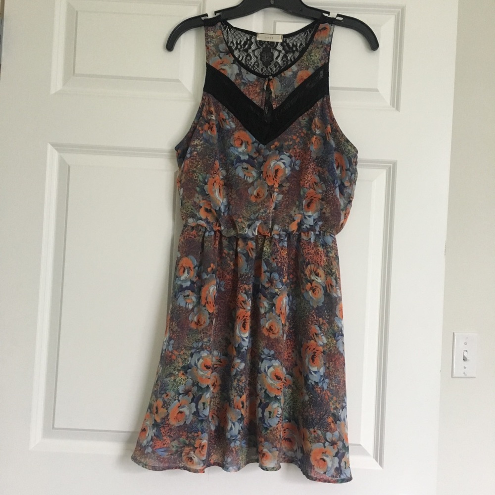 Floral mini dress with lace detail